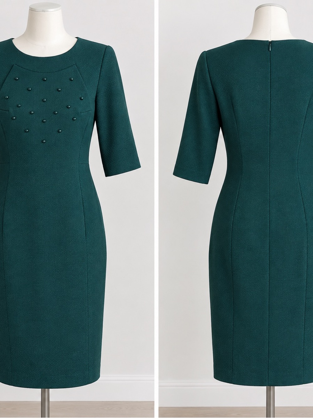 Elegant Teal Midi Dress with Beaded Detail